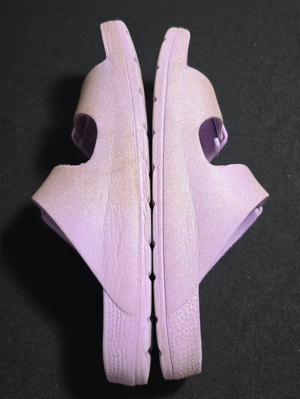 Kids Lavender Double-Strap Glitter Slide Sandals